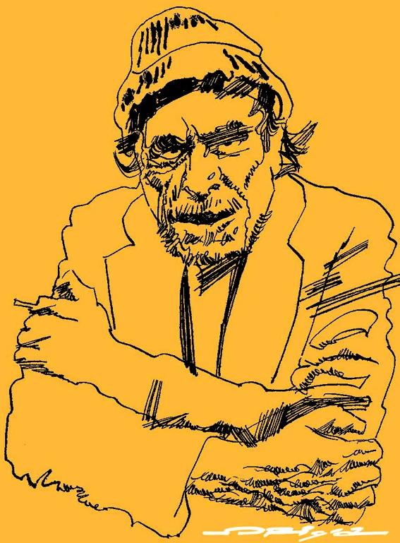 A portrait of Charles Bukowski by italian artist Graziano Origa, pen&ink+pantone, 2008 - via Wikimedia Commons